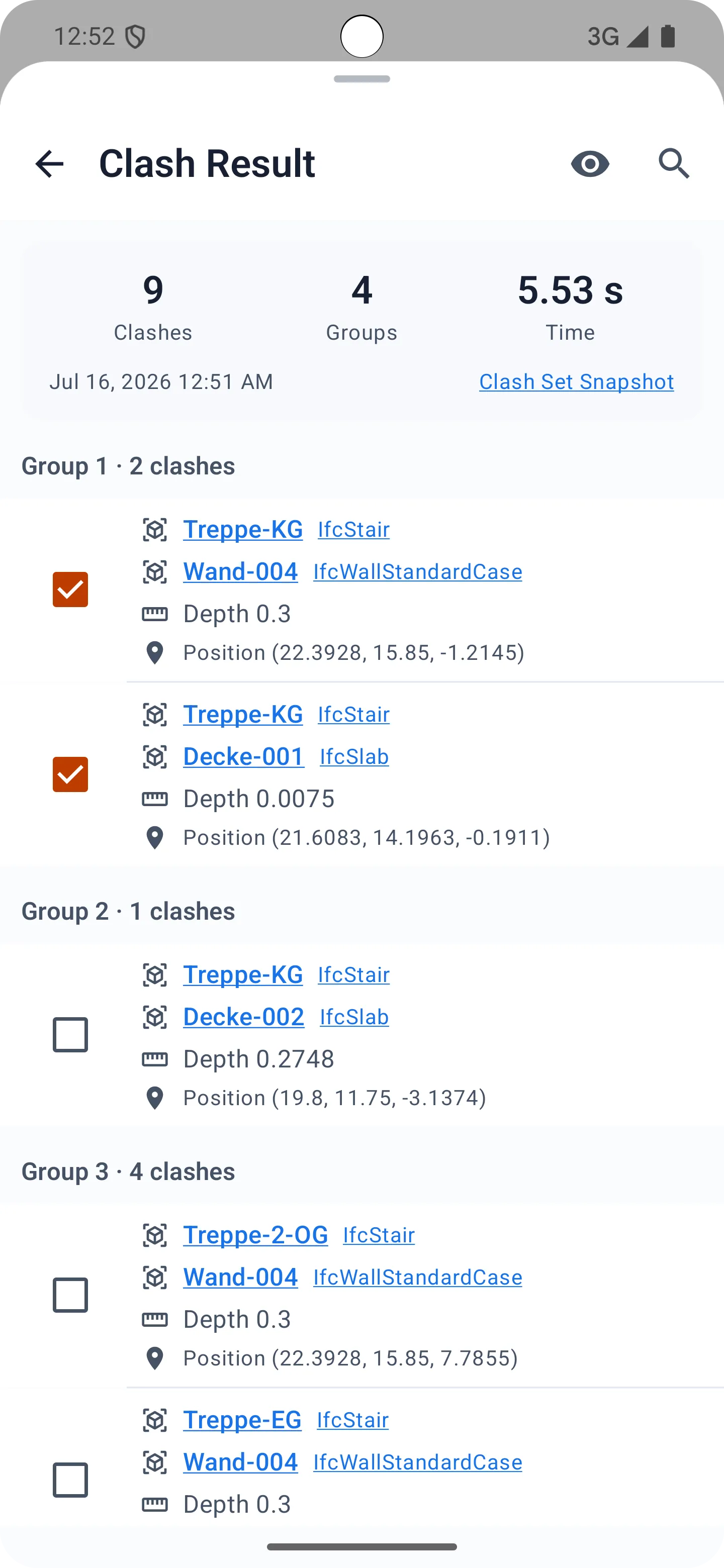 Viewra IFC clash detection results.